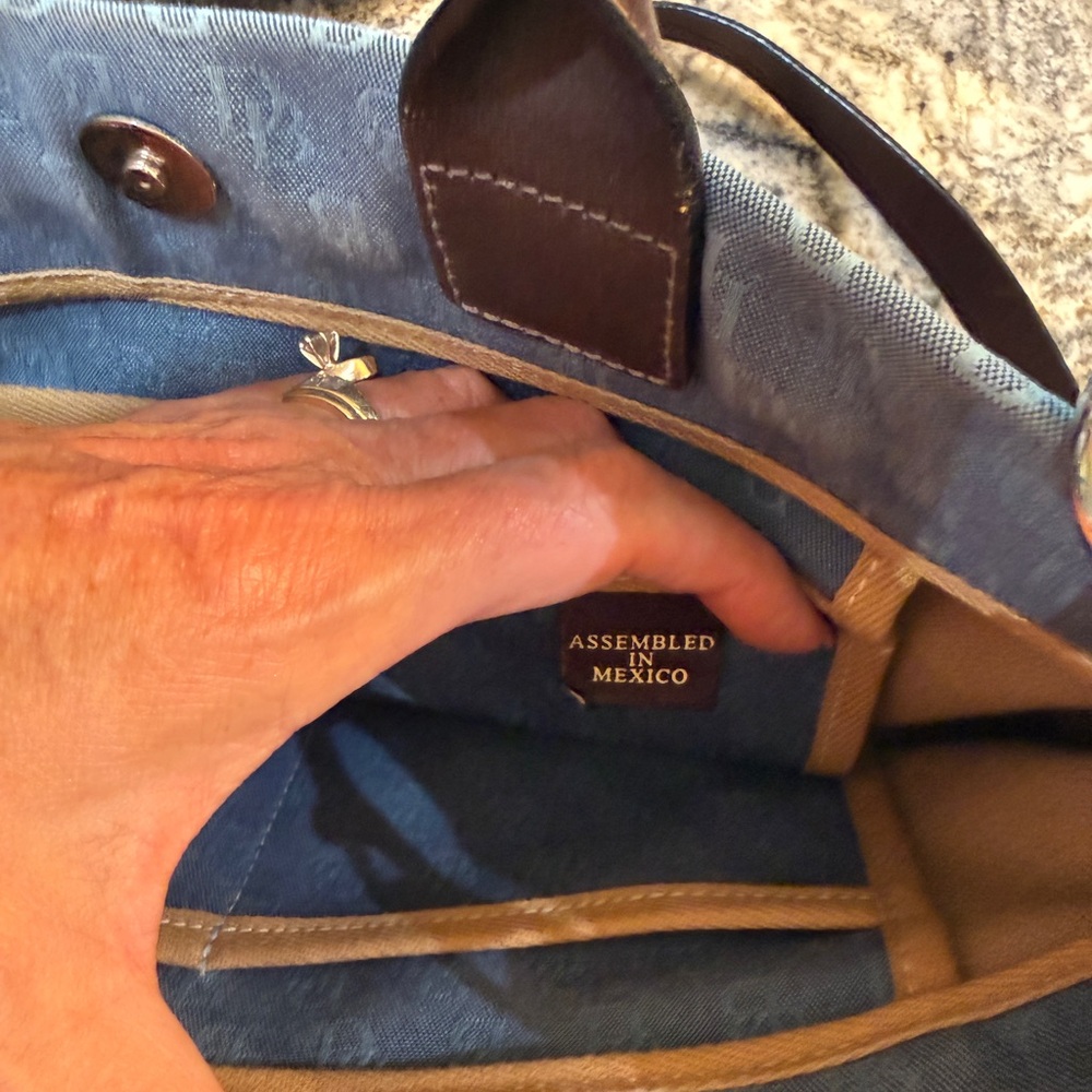 Dooney & Bourke Blue Monogram Canvas Tote with Brown Leather Trim - Picture 8 of 8